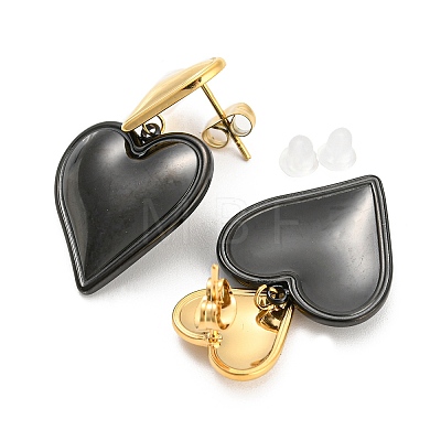 304 Stainless Steel Double Heart Dangle Stud Earrings for Women LS-EJEW-D076-01F-EB-1