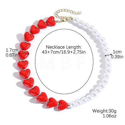 Heart Resin & Round Imitation Pearl Beaded Necklaces with Alloy Clasps for Women FS-WGB3FE7-04-1