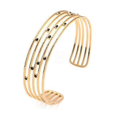 304 Stainless Steel Multi Line Cuff Bangle with Enamel BJEW-F457-30G-1