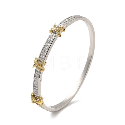 Rack Plating Brass Hinged Bangles with Cubic Zirconia BJEW-D059-01P-1