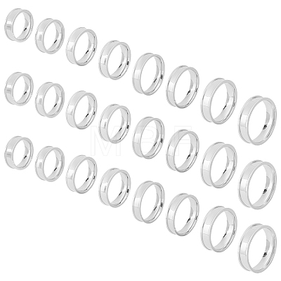 Unicraftale 24Pcs 8 Size 201 Stainless Steel Grooved Finger Ring Settings STAS-UN0041-46P-1