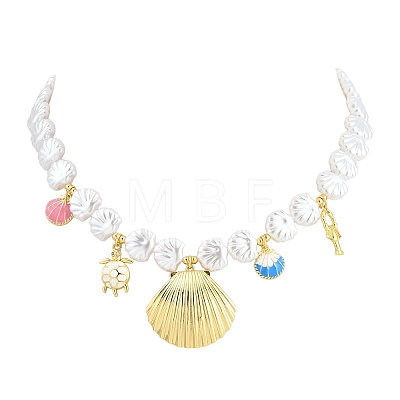 Ocean Brass Pave Cubic Zirconia and Enamel Sea Animals Pendant Necklaces KK-CBA4547-03A-G-1