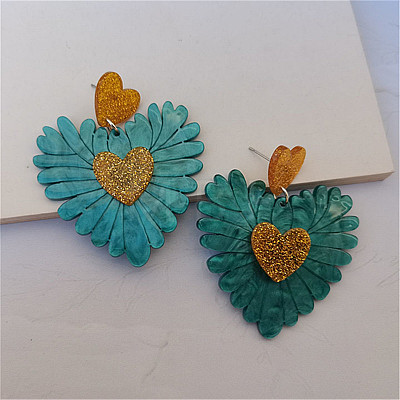 Heart Acrylic Dangle Stud Earrings FS-WGE6A0B-06-1