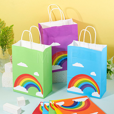 12Pcs 6 Colors Paper Rainbow Printed Carry Storage Tote Bags ABAG-TA0002-05A-1