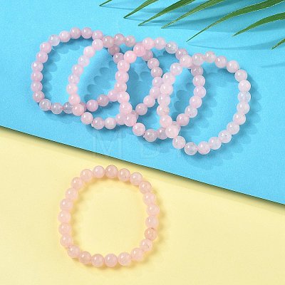 Natural Rose Quartz Bead Stretch Bracelets BJEW-K212-B-045-1