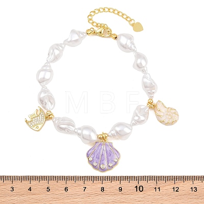 Ocean Brass Micro Pave Clear Cubic Zirconia and Enamel Plum Shell Shape Charm Bracelets for Women KK-CBA68DA-06G-1