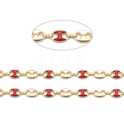 Golden Plated Alloy Enameled Coffee Bean Links Chains LCHA-H004-02G-B-1
