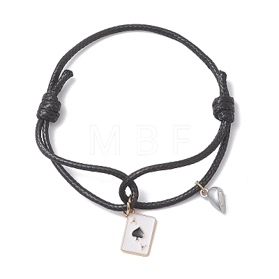2Pcs Alloy Enamel Ace of Spades Card Charm Bracelets BJEW-JB13424-1