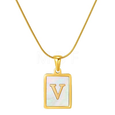 Stainless Steel Snake Bone Chain Alphabet Necklace with Shell Pendant WD3660-22-1