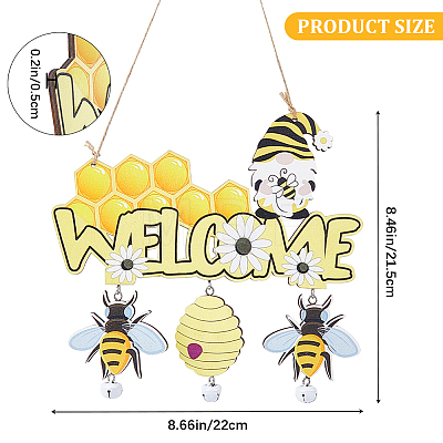 Bee Wood Hanging Welcome Sign HJEW-WH0071-01-1