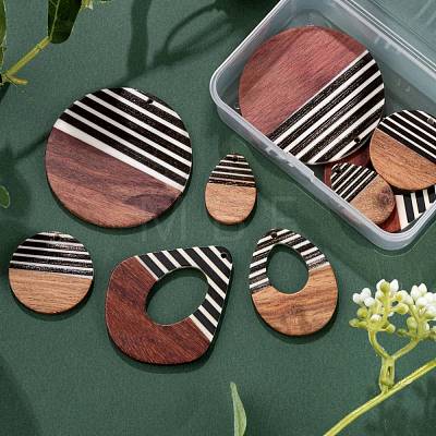 10Pcs 5 Style Resin & Walnut Wood Pendants RESI-LS0001-20-1