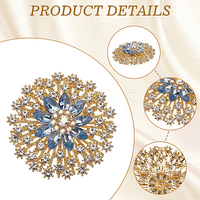 Flower Alloy Rhinestone Brooches for Backpack Clothes JEWB-WH20011-02C-1