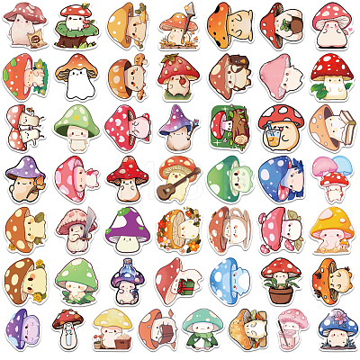 50Pcs Mushroom PVC Waterproof Self-Adhesive Stickers PW-WG59251-01-1