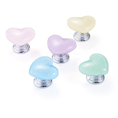 5Pcs 5 Colors Plastic Heart Shaped Toilet Tank Button AJEW-TA0003-58-1