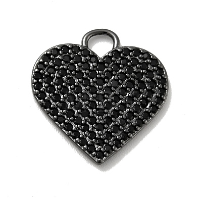 Heart Brass Micro Pave Black Cubic Zirconia Pendants KK-G419-24B-1