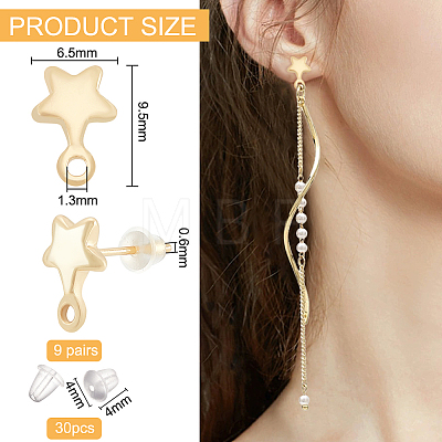 9 Pair Brass Stud Earring Findings KK-BC0011-14-1