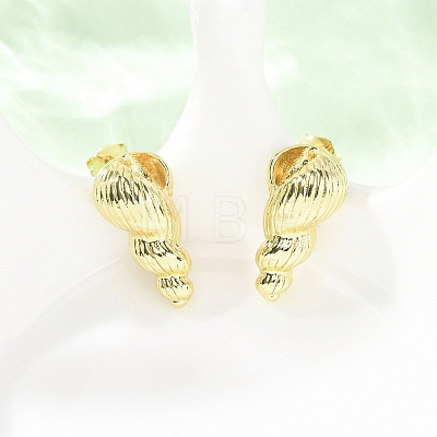 Conch Brass Stud Earrings EJEW-D351-07G-1