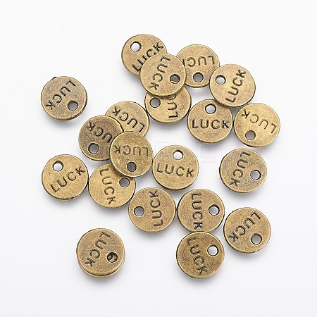 Flat Round Carved Word Luck Tibetan Style Alloy Message Charms LS-TIBEP-A123975-AB-FF-1