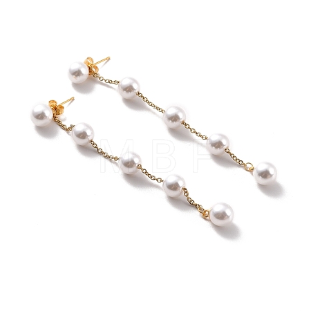Round Plastic Pearl Beaded Long Chain Dangle Stud Earrings STAS-D179-04G-02-1