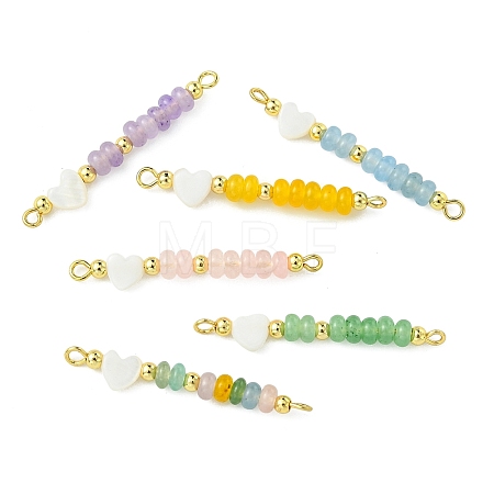 Heart Natural Shell & Dyed Natural White Jade Rondelle Beaded Links Connector Charms PALLOY-JF05415-1