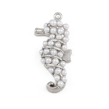 Sea Horse Brass ABS Imitation Pearl Pendants KK-I352-04E-P-1