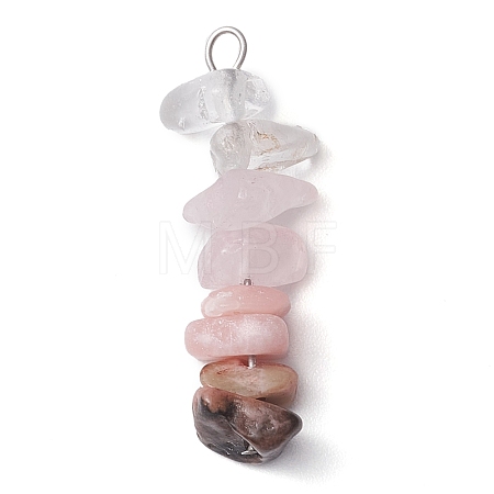 Gradient Color Natural Quartz Crystal & Natural Rose Quartz & Natural Rhodonite & Natural Pink Opal Chip Beaded Pendants PALLOY-JF02790-04-1