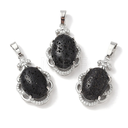 Natural Lava Rock Oval Pendants G-NH0025-15P-16-1
