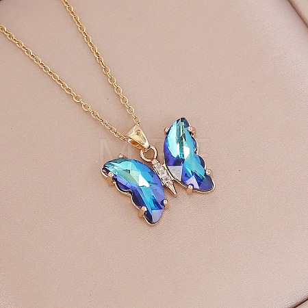 Fashionable Gradient Butterfly Alloy Glass Pendant Necklace LK8571-5-1