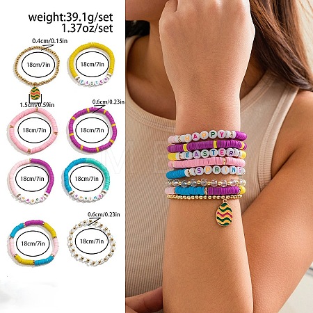 8Pcs 8 Styles Acrylic & CCB Plastic & Polymer Clay Bead Bracelets FS-WG62275-04-1