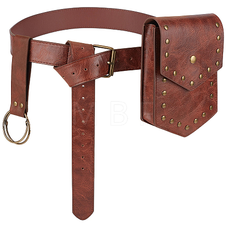 1 Bag PU Leather Medieval Waist Belt Bag with Belt AJEW-CL0003-57-1