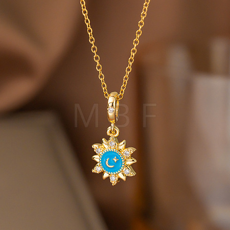 Brass Micro Pave Celar Cubic Zirconia & Enamel Sun Pendant 304 Stainless Steel Cable Chain Necklaces for Women WG112BD-02-1