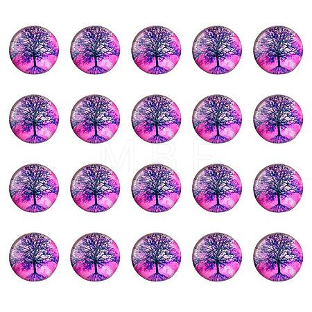 Half Round/Dome Tree Pattern Glass Flatback Cabochons for DIY Projects GGLA-YW0001-14H-1