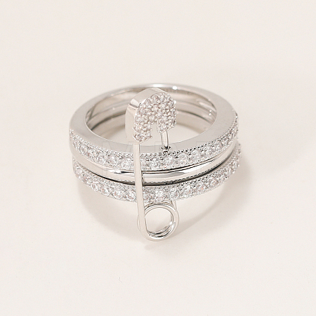 Brass Micro Pave Cubic Zirconia Finger Rings FA7520-8-1