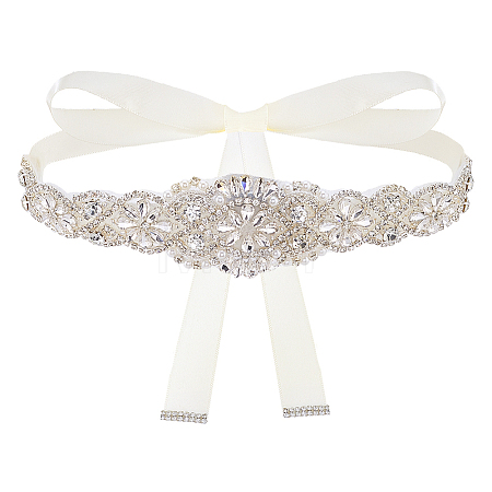 1Pc Crystal Rhinestone Flower Polyester Belts for Wedding Dress AJEW-FG0005-77S-1