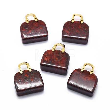 Natural Red Jasper Brass Pendants KK-E274-01G-05-1