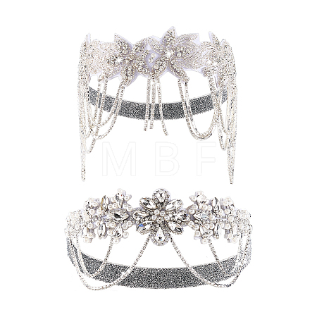 2Pcs 2 Styles Flower Forehead Crystal Rhinestone Headbands OHAR-ME0001-17-1
