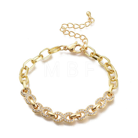 Brass Micro Pave Clear Cubic Zirconia Link Chain Bracelets BJEW-M202-02G-1