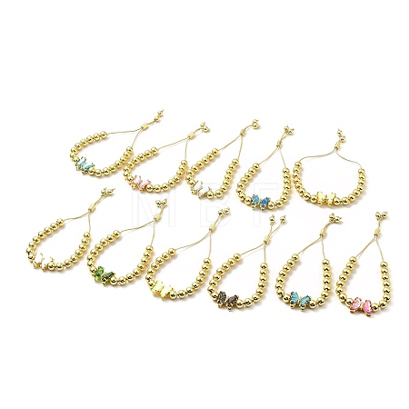 Rack Plating Brass Round Bead Slider Bracelets for Women BJEW-M232-02G-1