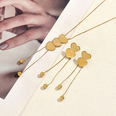 Elegant Stainless Steel Heart Pendant Lariat Necklace & Earrings Bracelet Set for Women Party Gift LF0816-1