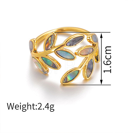 304 Stainless Steel with Natural Shell Cuff Open Rings for Women FS-WGDE0C4-01-1