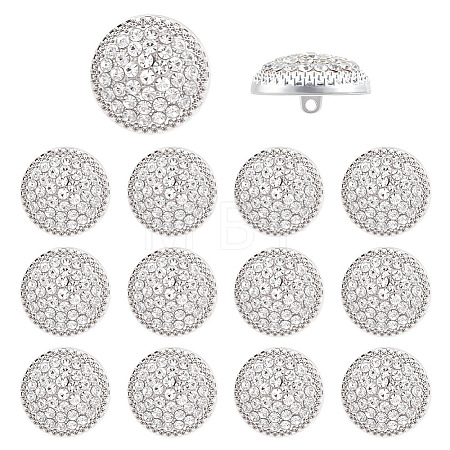 14Pcs 1-Hole Alloy Glass Shank Buttons BUTT-MA0001-16B-S-1