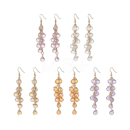 Glass Teardrop Cluster Dangle Earrings EJEW-JE05215-1