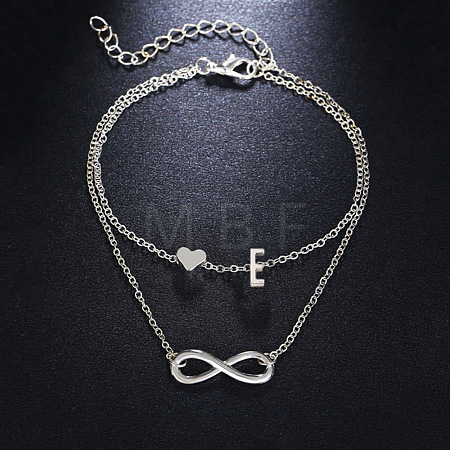 Alloy Infinity Heart Initial Charm Double Layer Anklets for Women FS-WG74AE6-05-1
