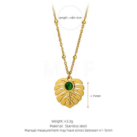 304 Stainless Steel Glass Leaf Pendant Satellite Chain Necklaces for Women WG6ADB0-01-1