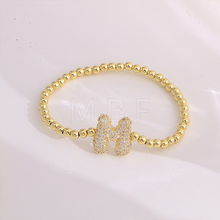 Brass Micro Pave Clear Cubic Zirconia Beaded Stretch Bracelets for Women FS-WGB95F4-10-1