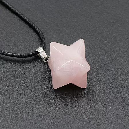 Natural Rose Quartz Geometric Hexagram Star Pendant Necklaces with Black Cords VZ1120-5-1