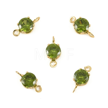 Brass Pave Cubic Zirconia Flat Round Connector Charms KK-P347-01G-03-1