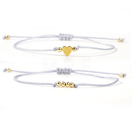 2Pcs 2 Styles Bohemian Brass Beads Braided Bead Bracelets BT1454-7-1