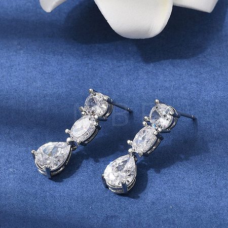 Teardrop Brass Micro Pave Clear Cubic Zirconia Dangle Stud Earrings EJEW-H180-14P-1