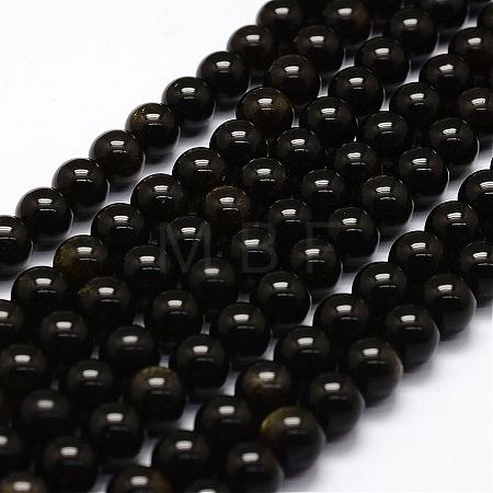 Natural Golden Sheen Obsidian Beads Strands G-F364-08-8mm-1